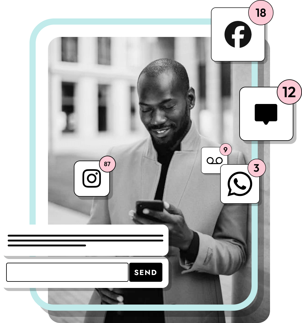 Man using universal inbox to answer texts and receive notifications